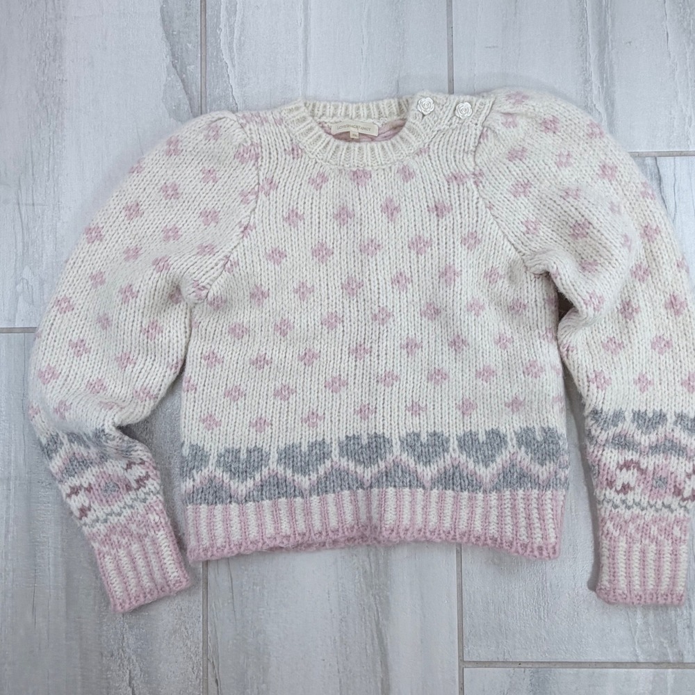 LoveShackFancy Re-Edition Rosie Alpaca-Blend Pullover Fair Isle Heart Sweater XS